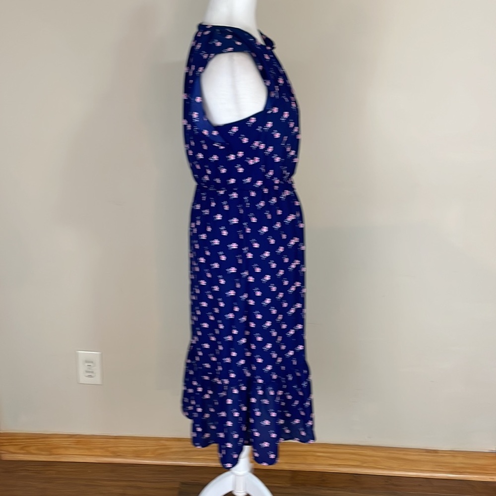 J Crew Sleeveless Navy and Pink Floral Dress with Bottom Ruffle XS - Picture 3 of 15